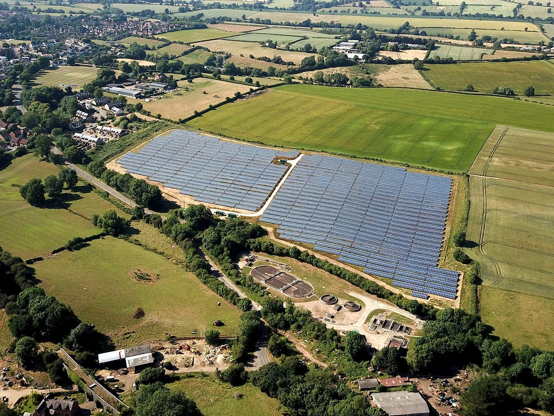 An image of solar panels in the middle of farmland
