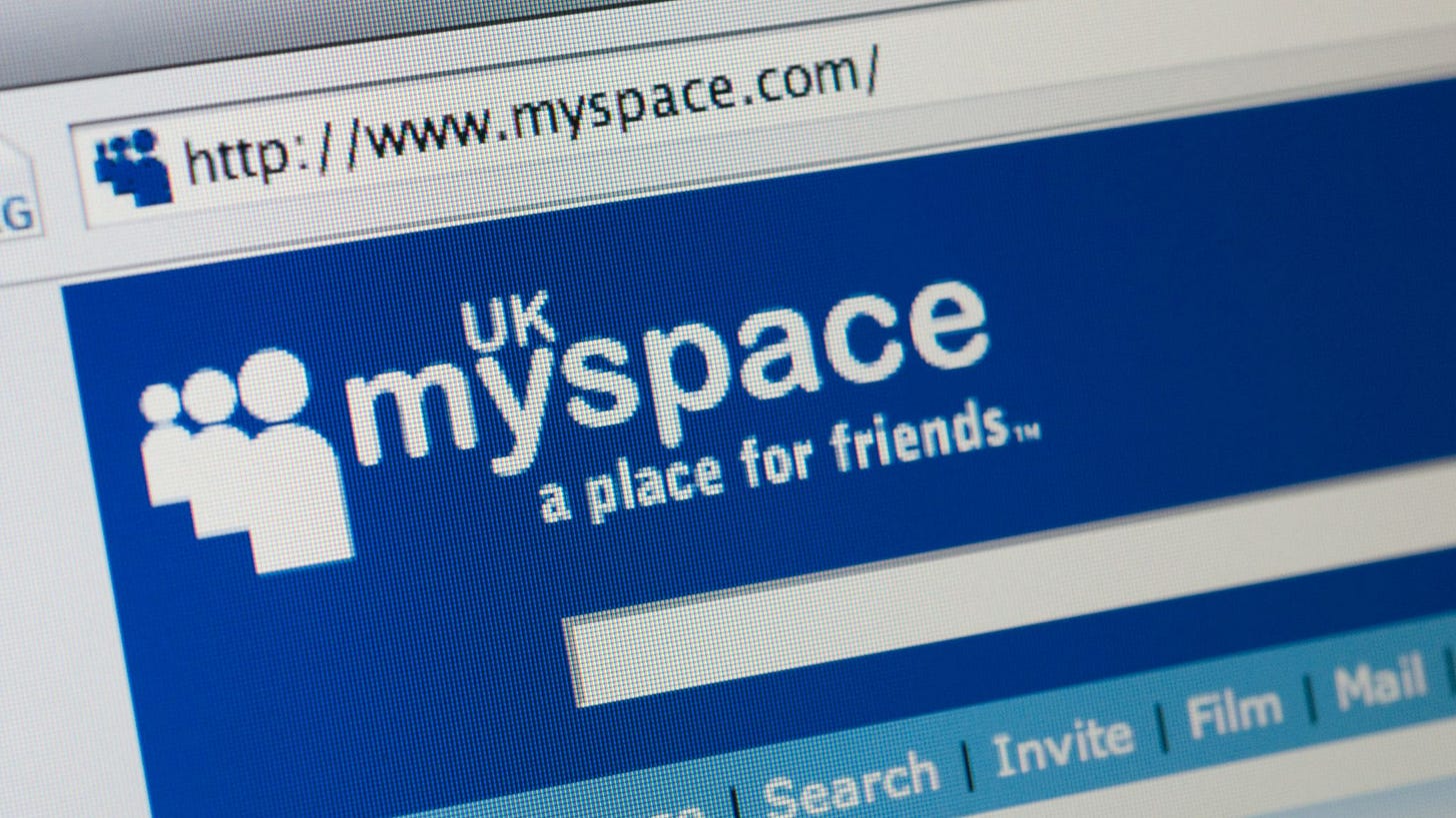 The homepage to Myspace.com