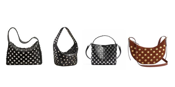 A variety of leather shoulder bags with studs that are perfect for fall. 