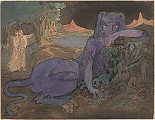 Mythical blue cat painted by Pamela Colman Smith