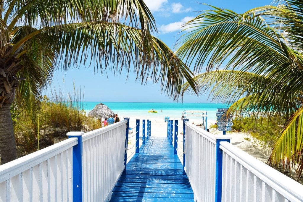 Caribbean boardwalk on a tropical vacation.