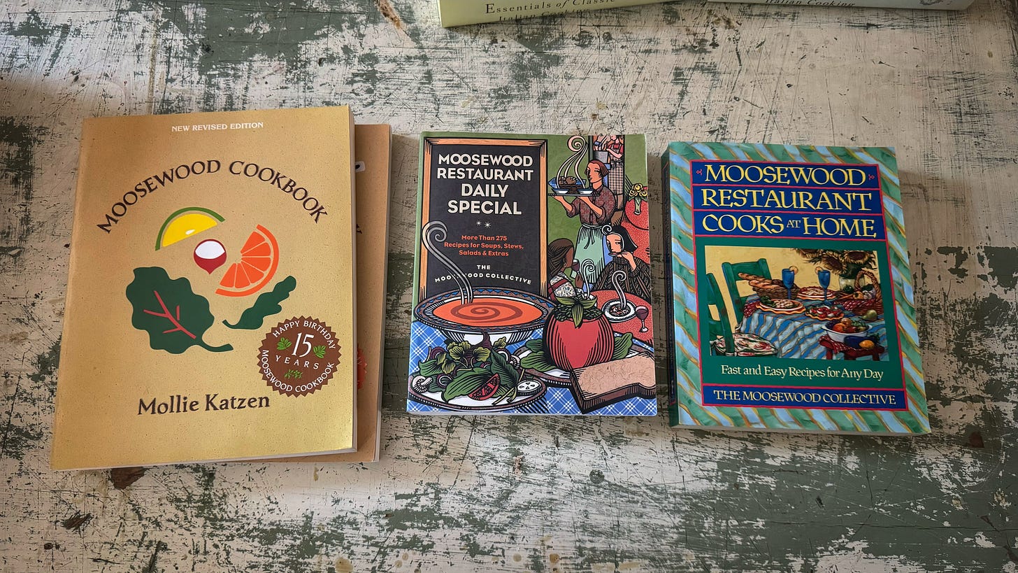 Copies of the Moosewood cookbooks mentioned above