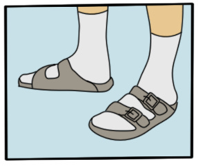 illustratie van voeten in witte sokken en sandalen