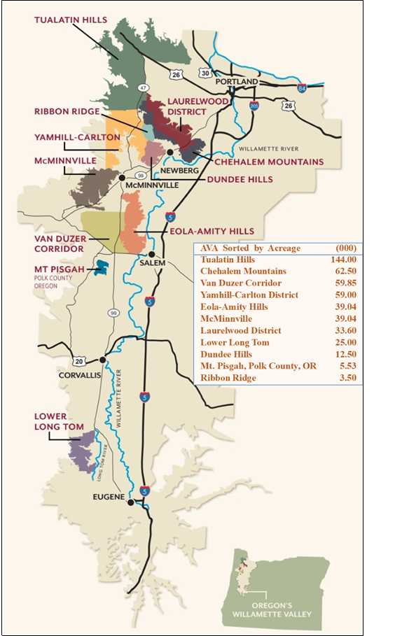 Willamette Valley AVA Map, credit: WVWA