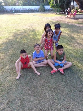 Children playing after swimming