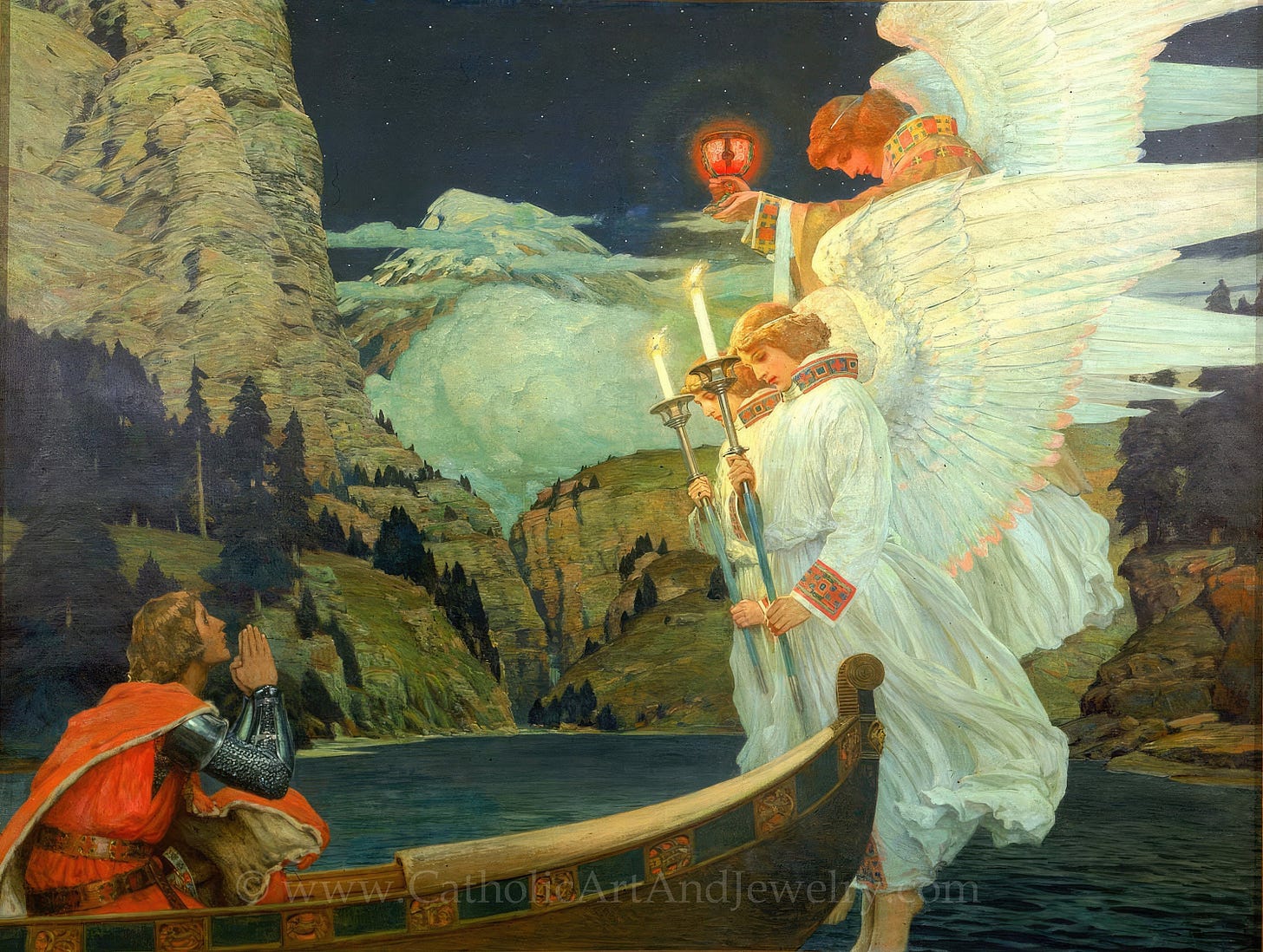 The Holy Grail – Frederick J. Waugh – "The Knight of the Holy Grail" –  Catholic Art Print – Catholic Theme