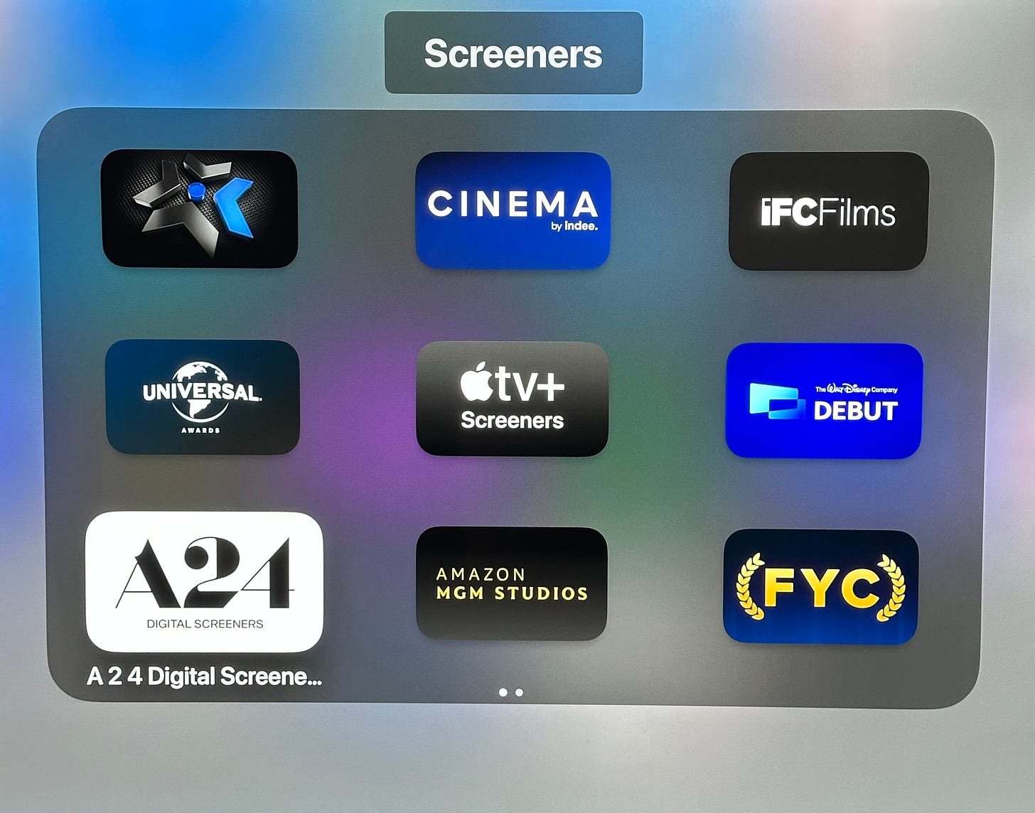 Screener apps on AppleTV