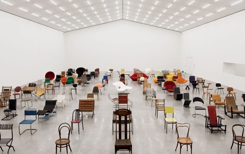 An ocean of chairs at the Vitra Campus in Weil am Rhein, Germany.