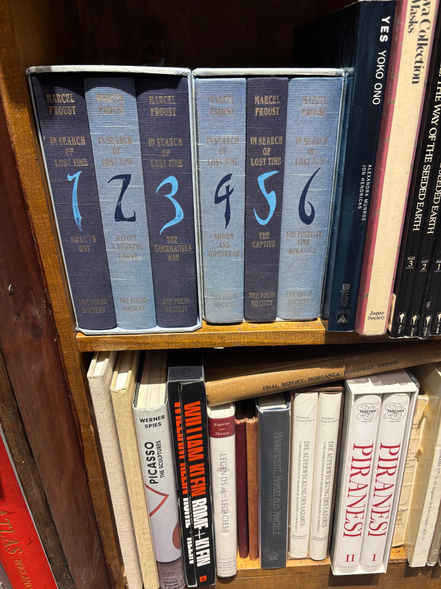 Box set of In Search of Lost Time by Marcel Proust on a bookstore shelf