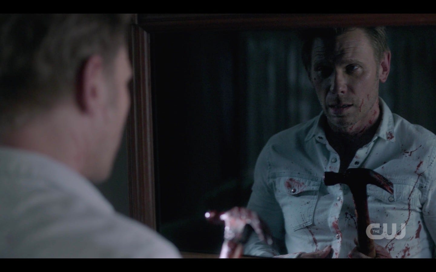 supernatural nick looks in mirror bloody with hammer 1402