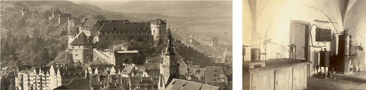 Left: Tübingen Castle, Right: The kitchen, i.e. Miescher’s “lab”, within the castle