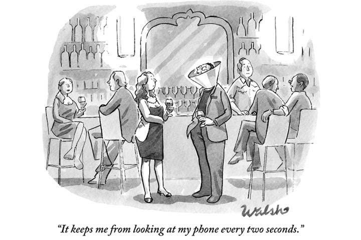 Jim Harris on X: "The Cone of Shame For Smartphone Addicted. LOVE this  cartoon by Liam F. Walsh in the New Yorker. Would have great applicability  here at CES! Smartphone addiction is