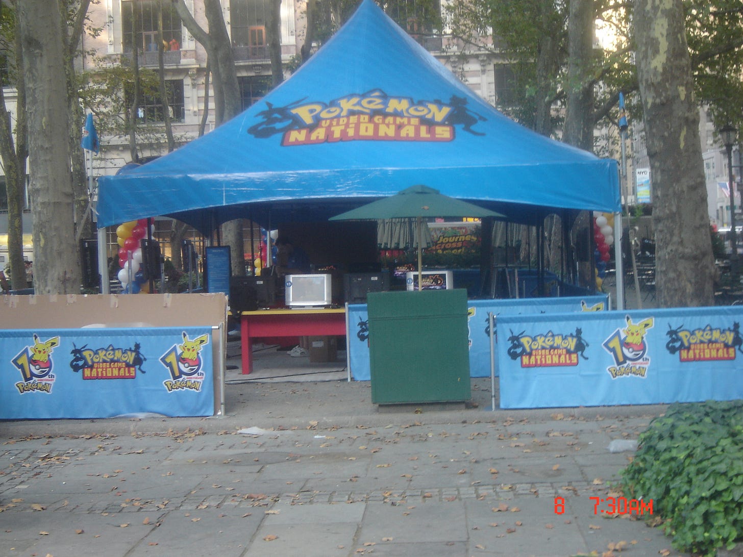 One of the dedicated gaming areas in Bryant Park, where attendees could play Pokémon XD: Gale of Darkness for the Nintendo GameCube One of the dedicated gaming areas in Bryant Park, where attendees could play Pokémon XD: Gale of Darkness for the Nintendo GameCube