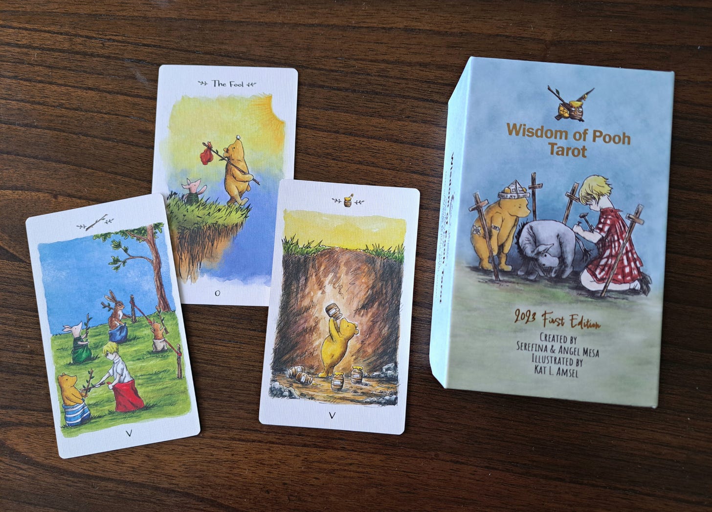 Image of Wisdom of Pooh Tarot deck with 3 cards