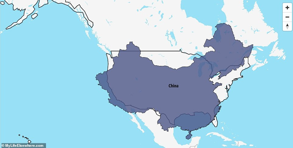 America is the world's No.1 economy, with China in second place. But does America also trump China for size? Just. China covers 9,596,960 sq km while the U.S is 9,833,517 sq km. So the United States is two per cent larger. However, 1.1billion fewer people live in the United States, which has a population of 333million compared to China's 1.4billion