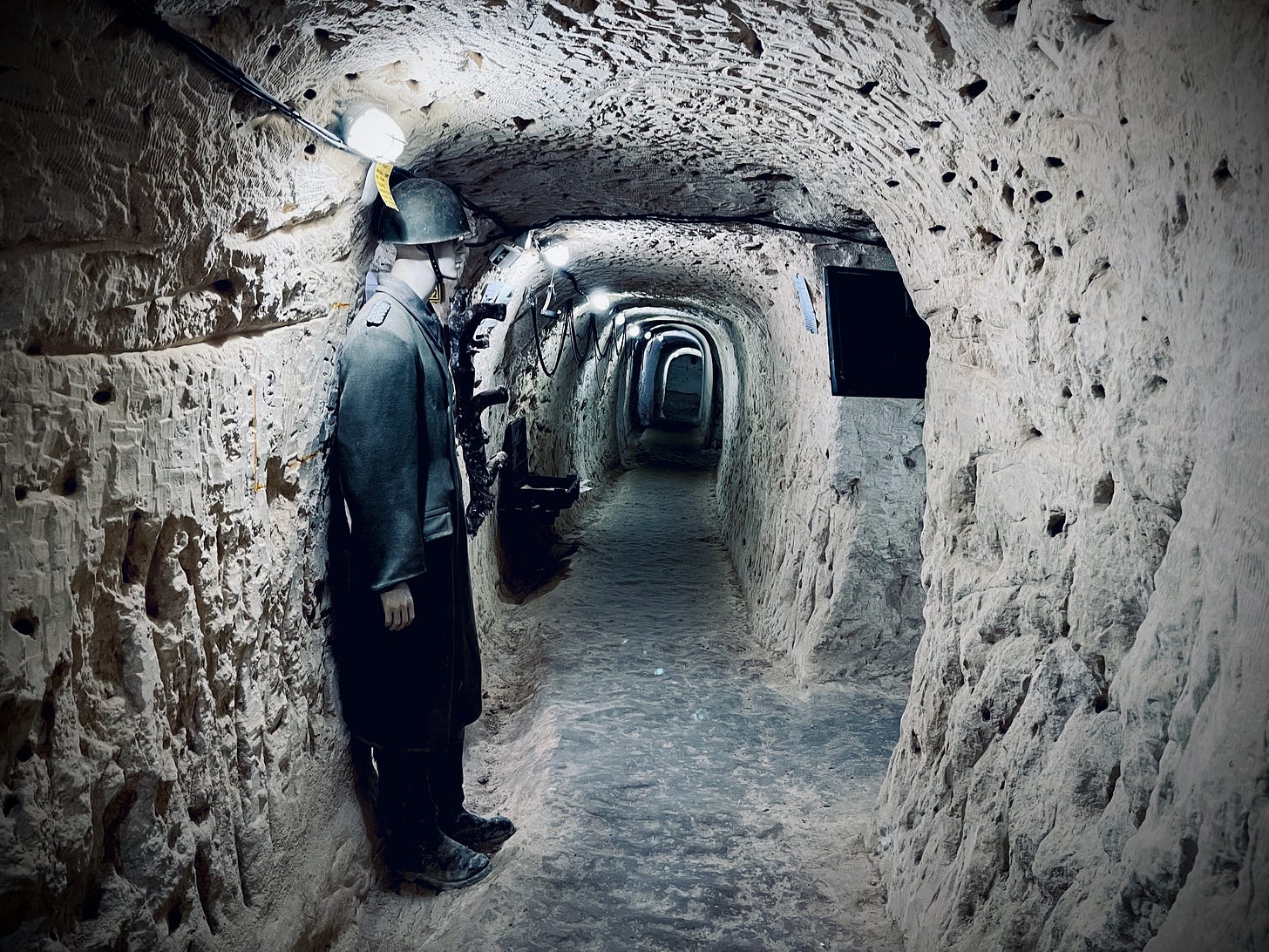 A life-size model of a Nazi soldier in the tunnel network at Platanias.