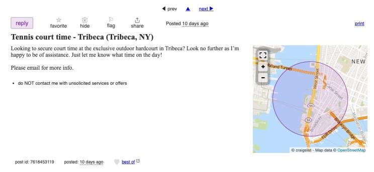 Craigslist ad