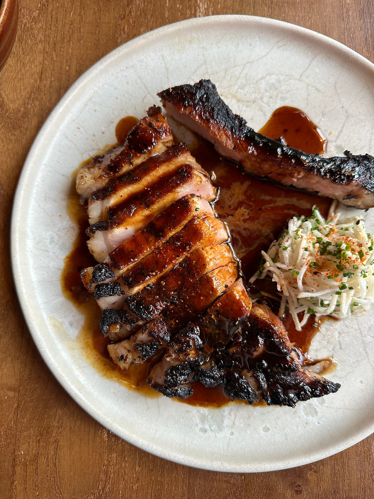 Grilled pork chop with sticky glaze at Mister S