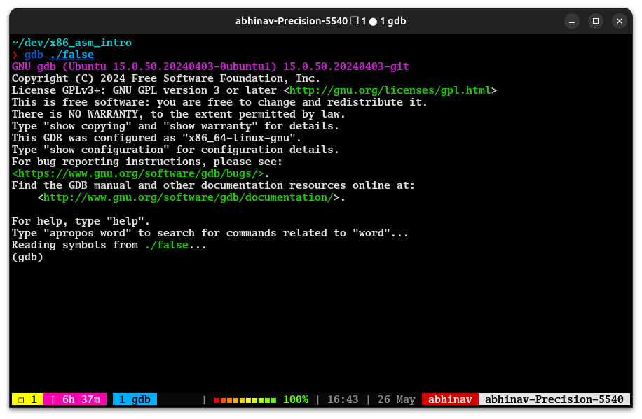 Debugging X86-64 Assembly with GDB
