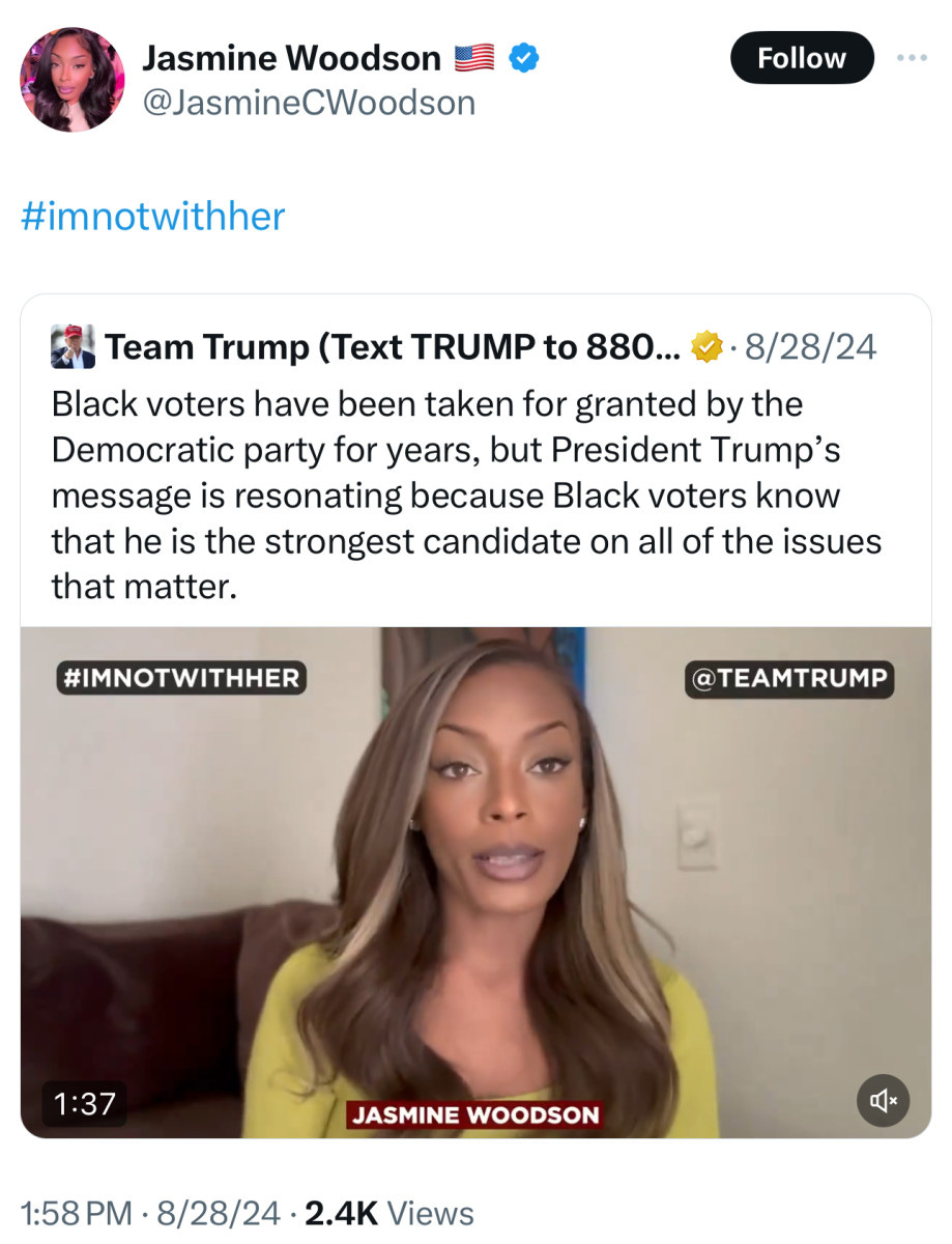 Jasmine Woodson shared Trump's video with her in it