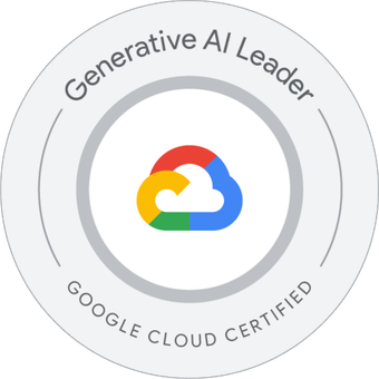 Generative AI Leader Certification badge image. Foundational level. Issued by Google Cloud