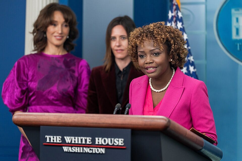 File:Press Secretary Karine Jean-Pierre and the cast and creator of the television show “The L Word” holds a daily press briefing at the White House, April 25, 2023.jpg File:Press Secretary Karine Jean-Pierre and the cast and creator of the television show “The L Word” holds a daily press briefing at the White House, April 25, 2023.jpg