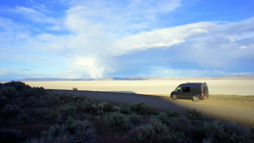 The van taking in a view of the Alvord Desert.