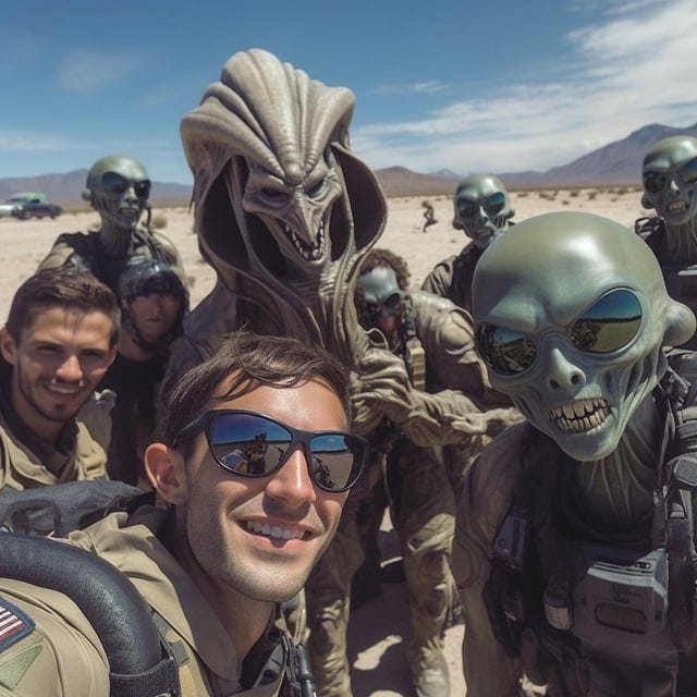 r/midjourney - Hanging out with our new drinking buddies out in Area 51 🤪