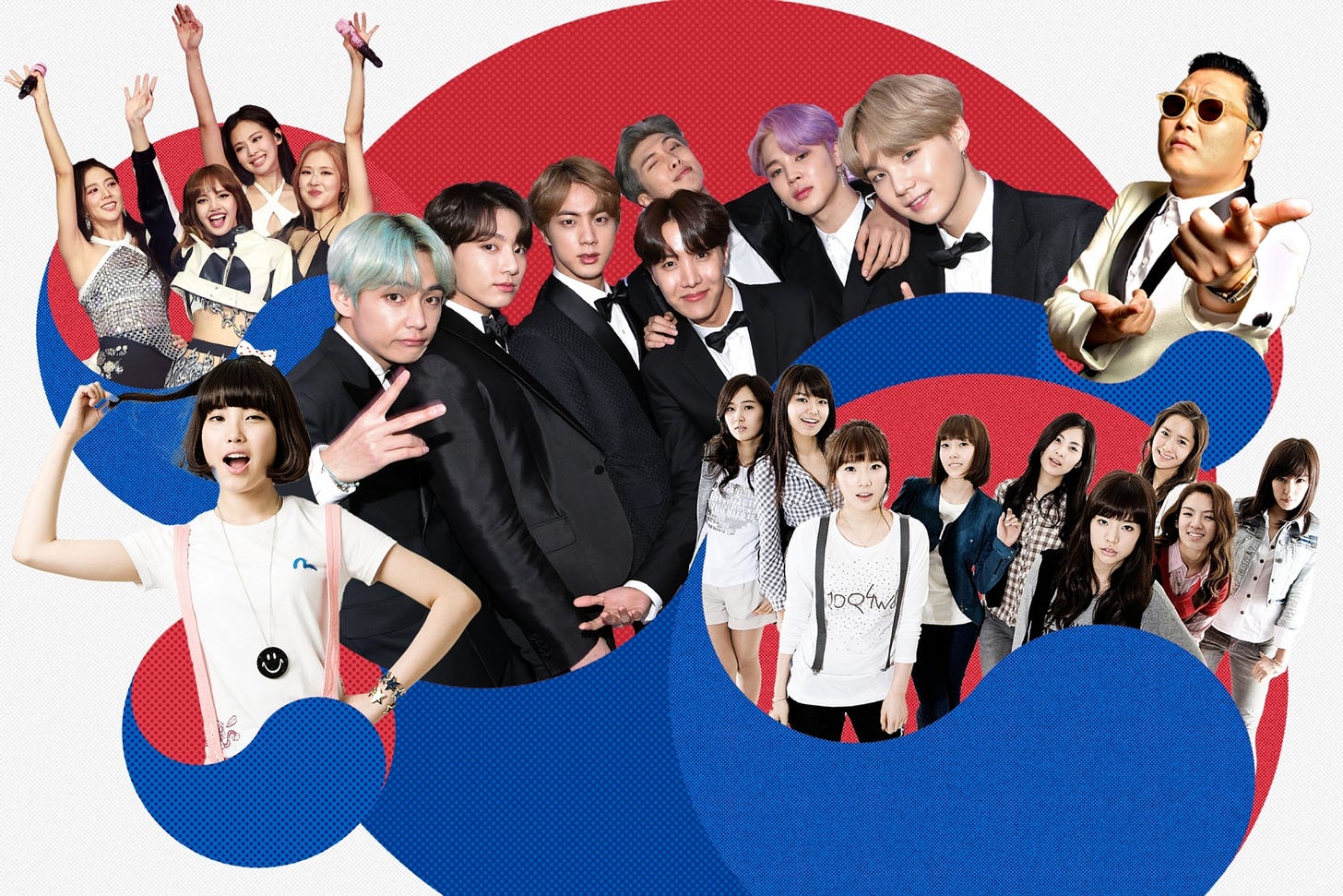 Korean artists overlaid with images of the Korean flag Korean artists overlaid with images of the Korean flag