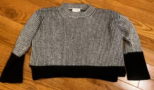 La Ligne NY Boxy Striped Chunky Cropped 100% Merino Wool Sweater Small Artsy - Picture 1 of 4