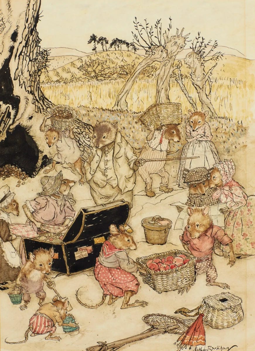 Arthur Rackham. Illustration for the story "Wind in the Willows"