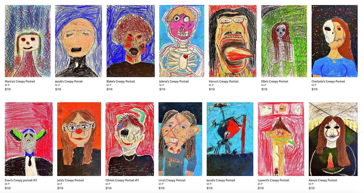 Children's 'creepy portraits' of themselves being sold for $118