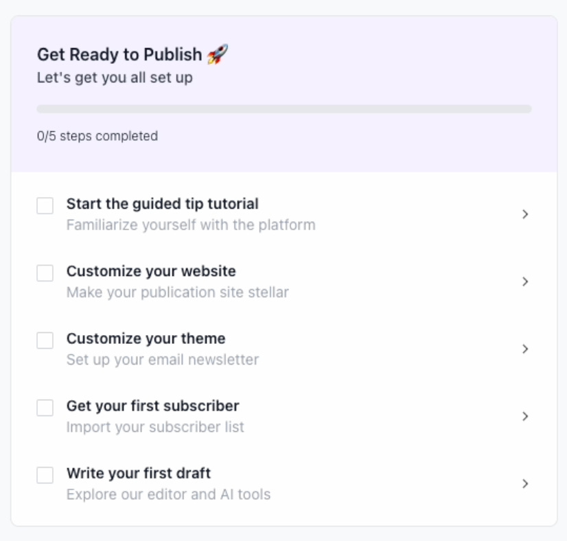 beehiiv's product onboarding checklist