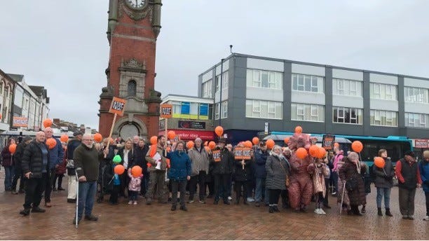 Local people protesting against Redcar 'hydrogen village' on 20 November 2023. Image ITV Tyne Tees