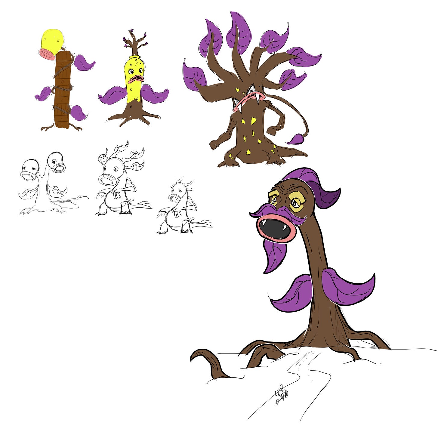 Early sketches of Belltower, including a Weepinbel and Victreebel versions (Artist: Glaedrax)