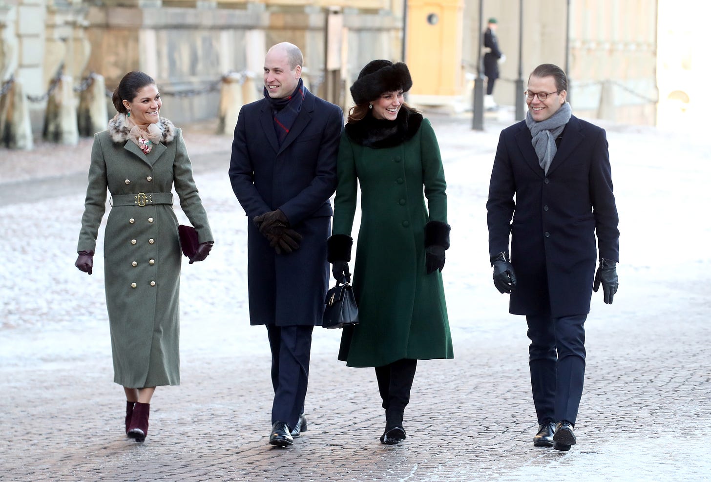 William and Kate walk through Stockholm with Sweden's Crown Princess Victoria and Prince Daniel