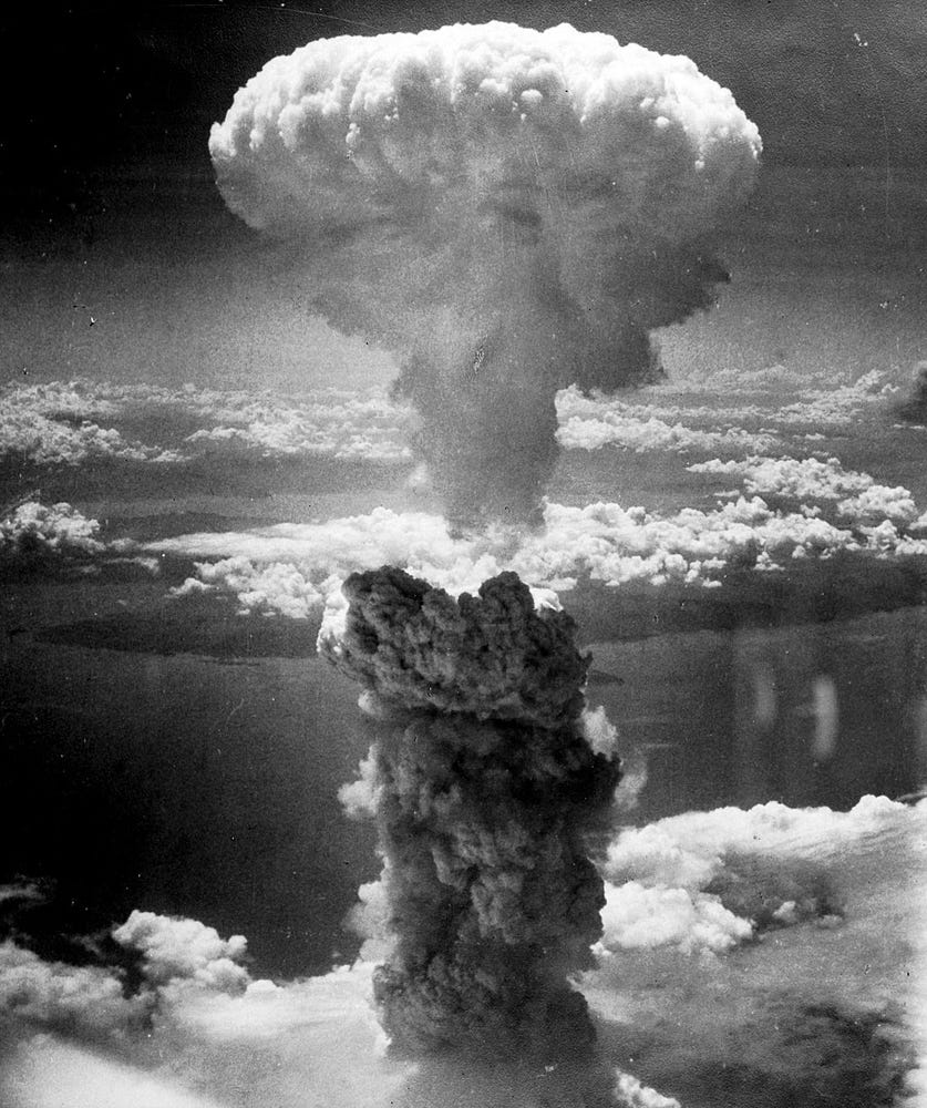 Photo of a mushroom cloud from an atomic bomb.