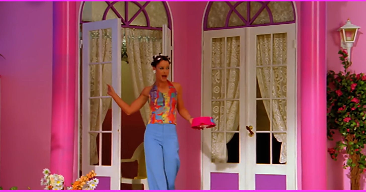 Still from the music video for Aqua's "Barbie Girl": Barbie at her dream house