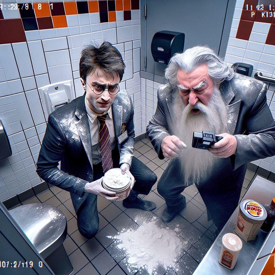 r/weirddalle - Harry Potter and the suspicious powder in a Burger King bathroom