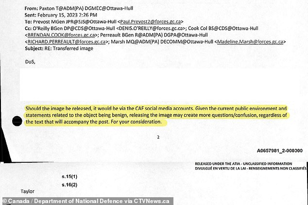 A possible reason, as one public affairs official with Canada's Department of National Defence (DND) warned colleagues, was the Canadian military's own internal fears that releasing this UFO image 'may create more questions/confusion'