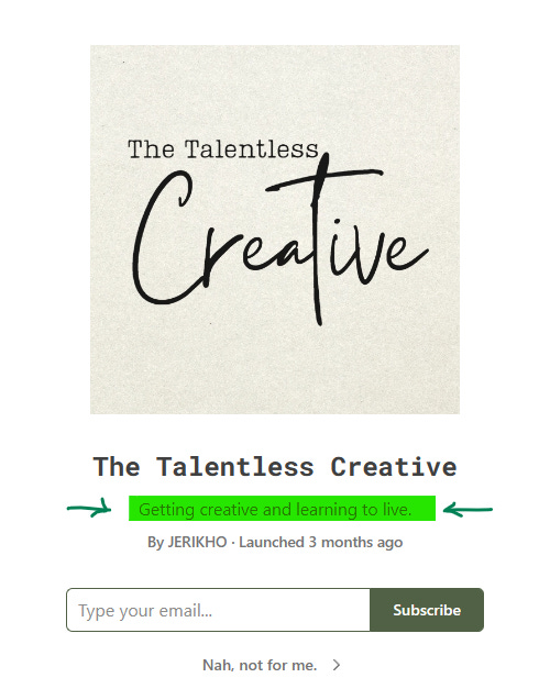 The Talentless Creative newsletter subscribe landing page.