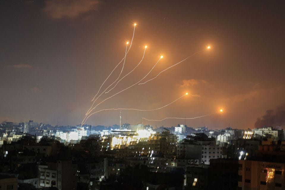 Iron Dome intercepts rockets over Gaza.