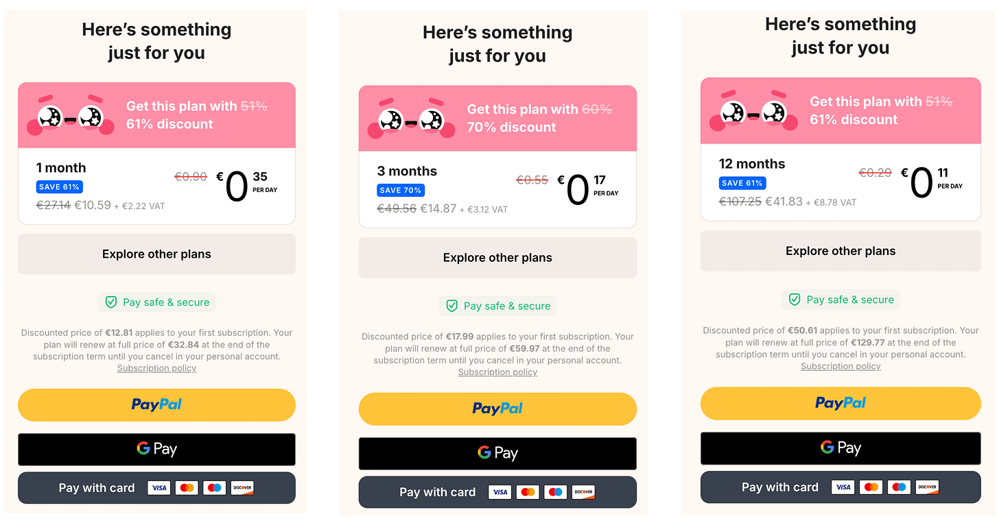 Headway’s Pricing (amounts in EUR)