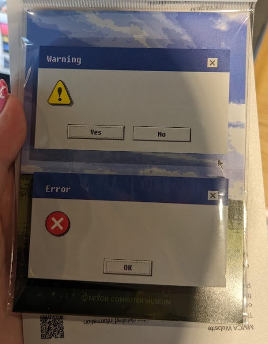 sticky memo pads that look like old Windows 95 error pop ups