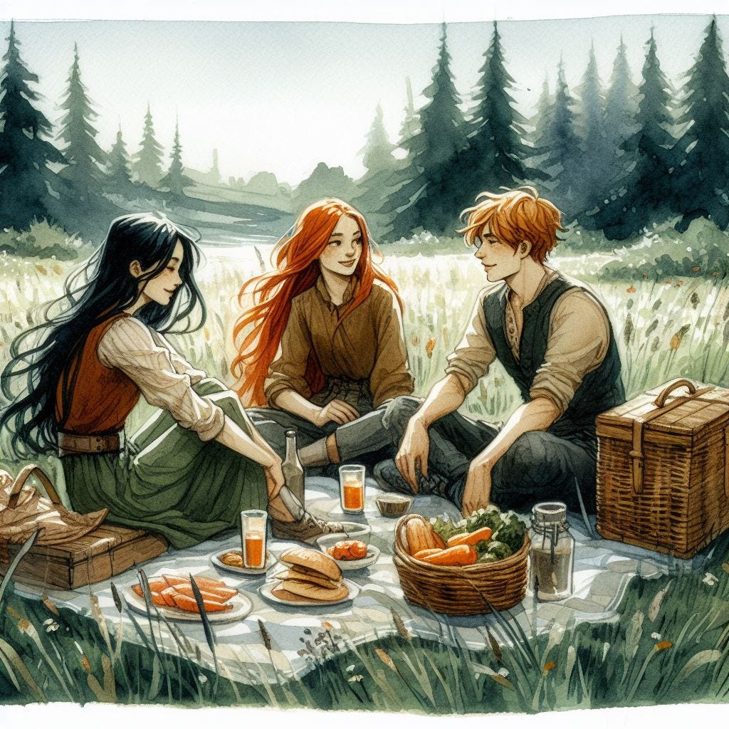 Enjoying a picnic. Image by Bing.
