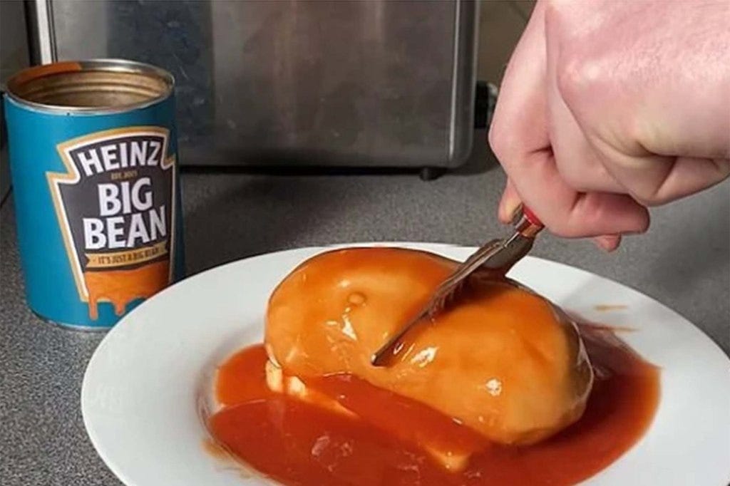 Londoners Tom Snell, 25, and Dylan Hartigan, 27, created a big Heinz baked bean that has gone viral on Twitter and Reddit. 