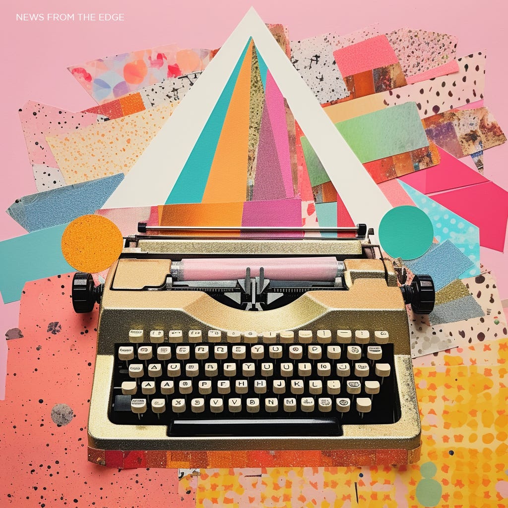 typewriter in a surrealist pop art collage