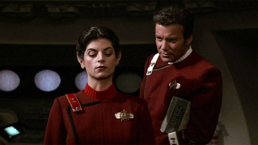 Kobayashi Maru - a still from Star Trek II. Kirstie Alley as Saavik and Willian Shatner as Kirk