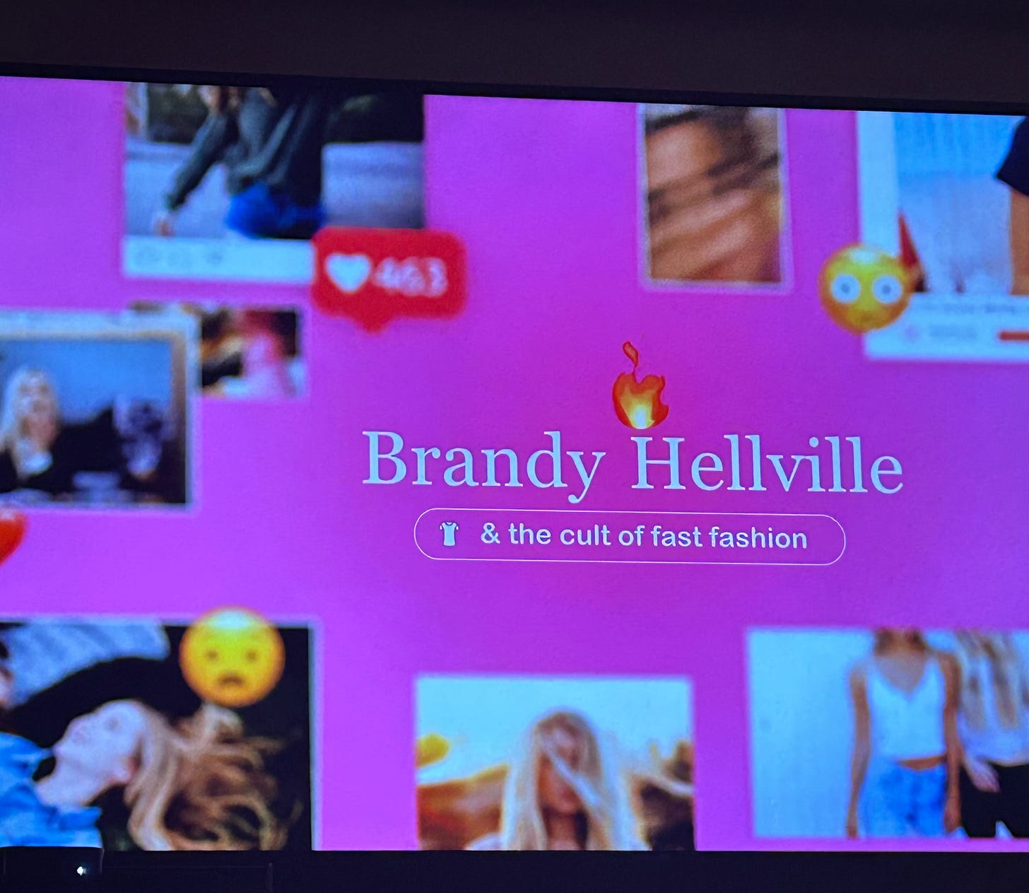 photo of TV screen showing title card for Brandy Hellville documentary
