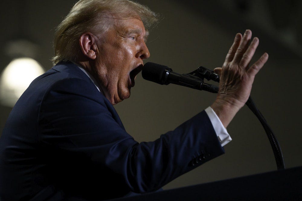 Donald Trump speaks at a campaign rally at the Bayfront Convention Center on September 29, 2024 in Erie, Pennsylvania.